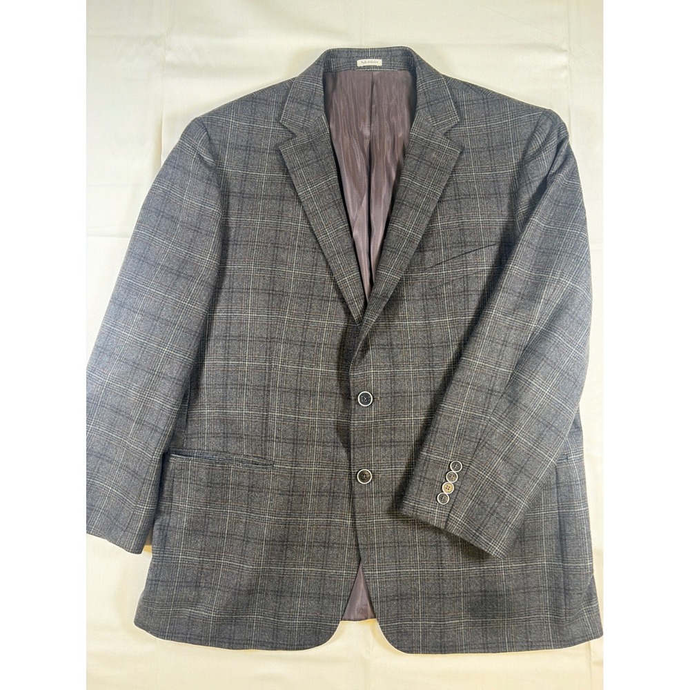 Joseph Abboud Heritage Reda Super 110s Wool Blazer Charcoal Plaid 46R Mens